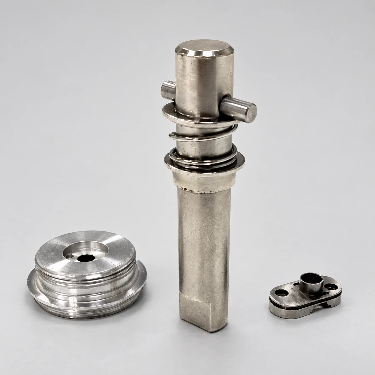 Stainless steel main shaft — AI-assisted studio presentation based on the original Chengshuo photograph