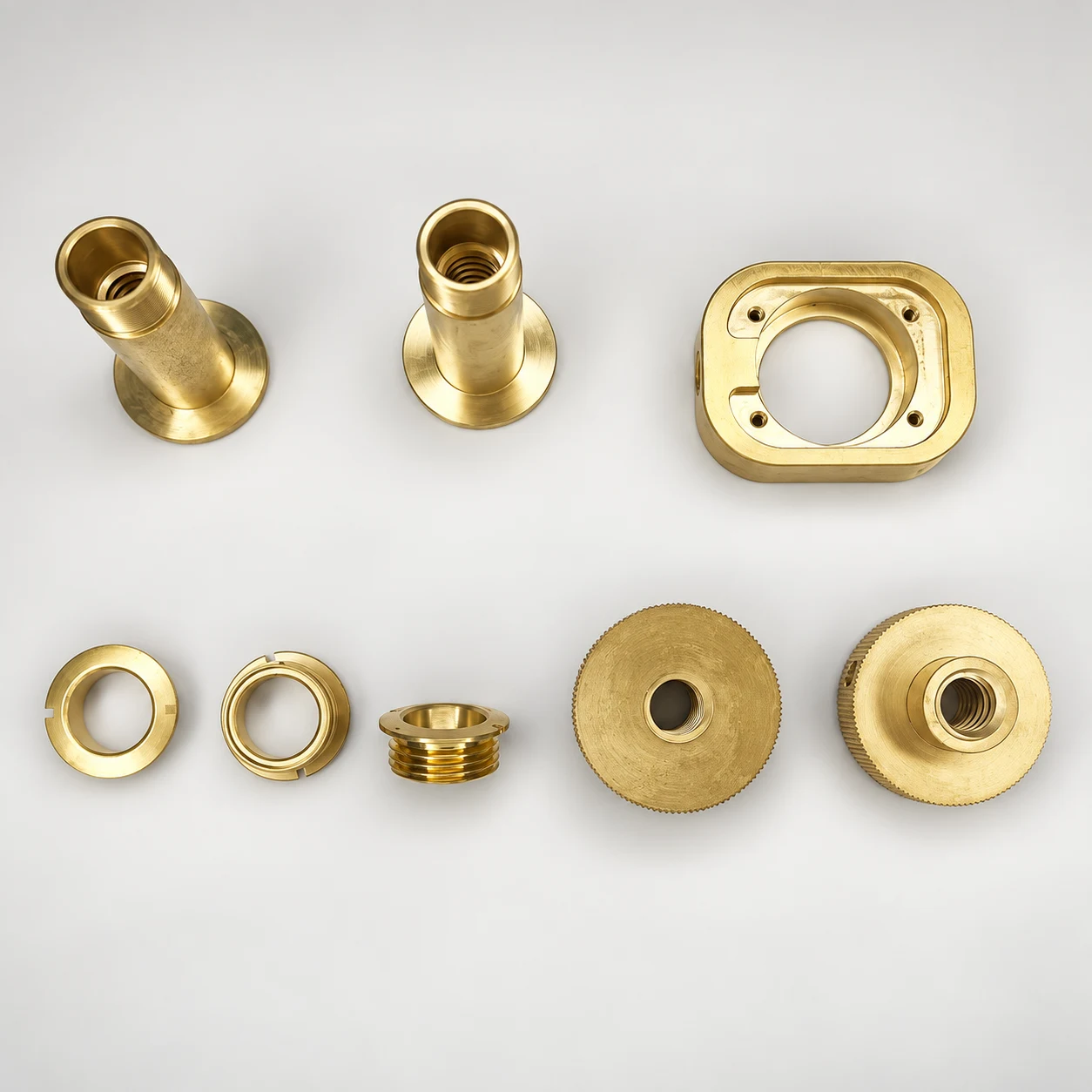 Brass pipe sleeves — AI-assisted studio presentation based on the original Chengshuo photograph
