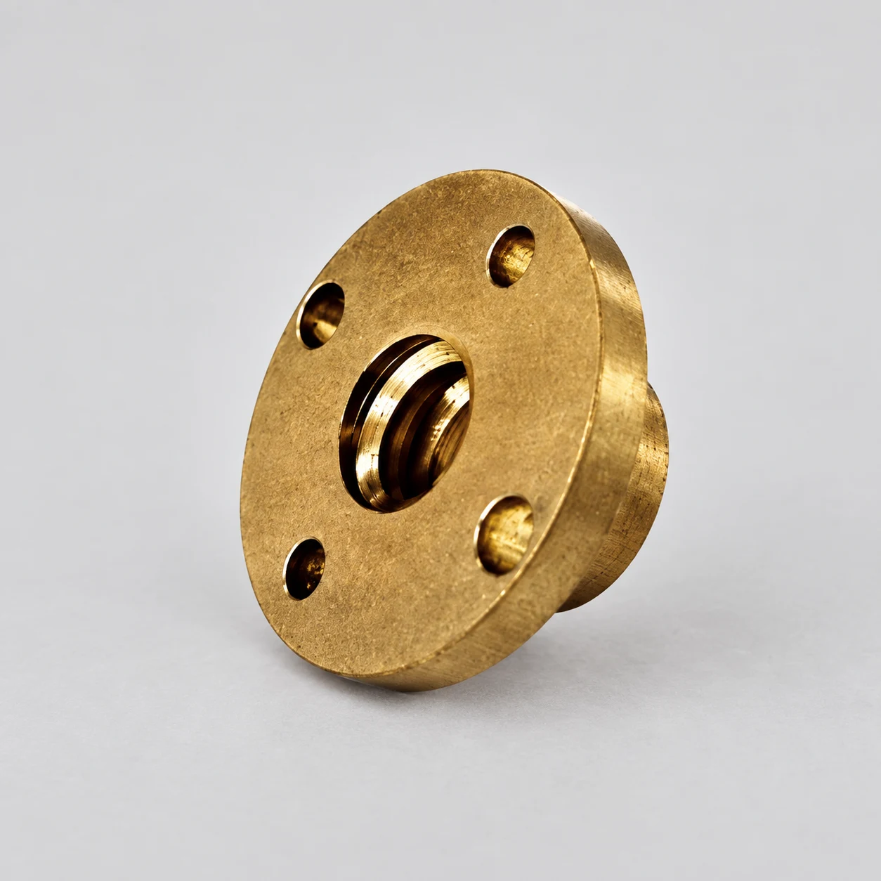 Brass flanged nut — AI-assisted studio presentation based on the original Chengshuo photograph