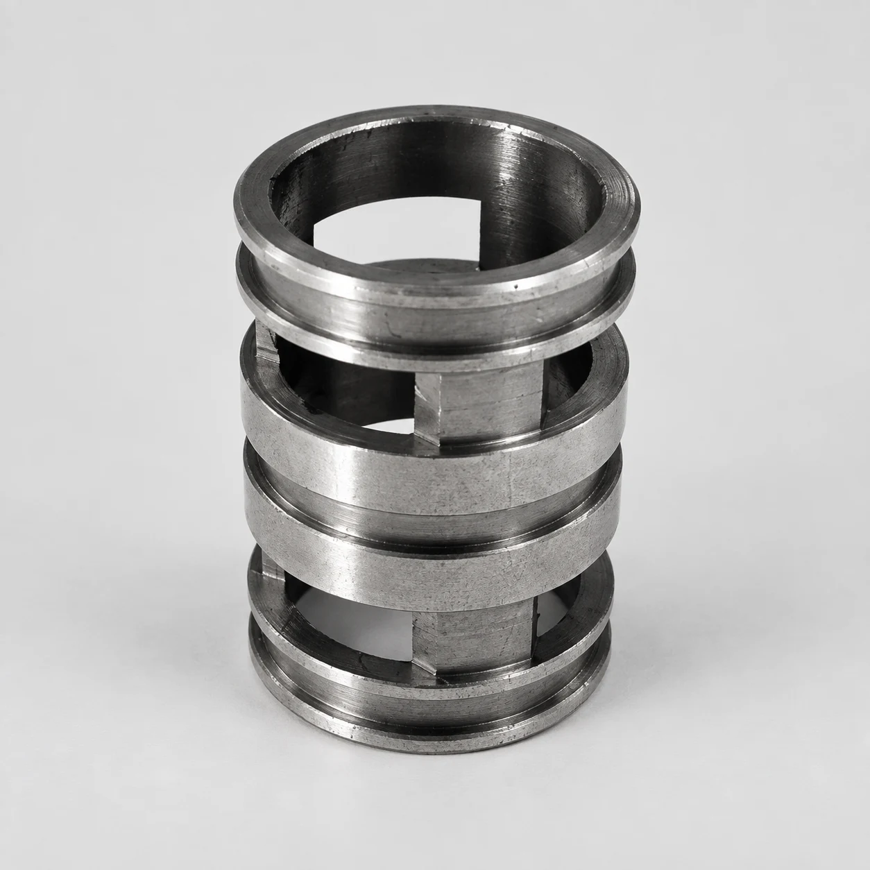 Stainless steel mechanical joint — AI-assisted studio presentation based on the original Chengshuo photograph