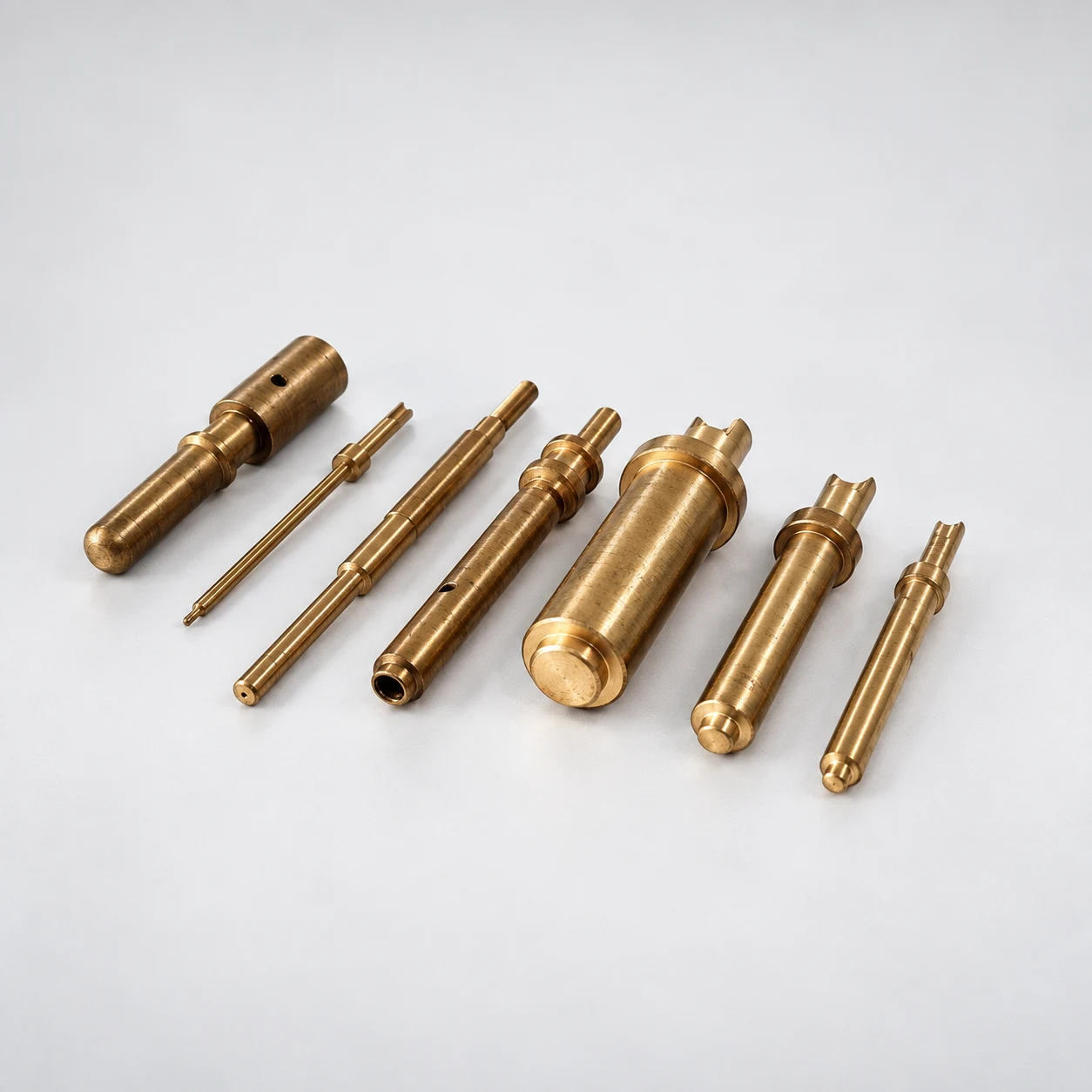 Brass conductive pillars — AI-assisted studio presentation based on the original Chengshuo photograph