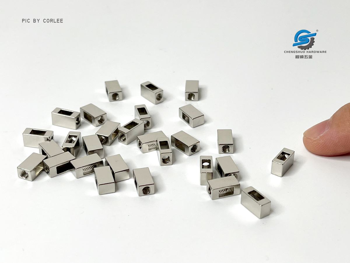 CS2023033 nickel-plated brass terminal bodies with rectangular wire openings and threaded holes
