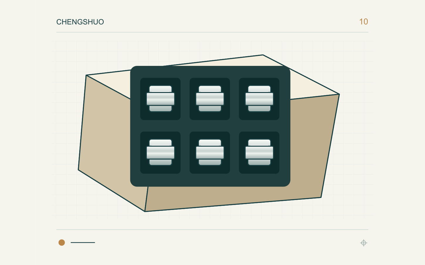 Engineering illustration of machined sleeves separated in individual protective pockets inside a shipping box.