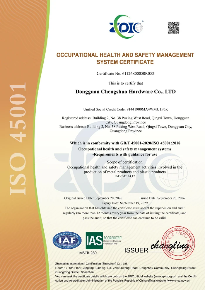 ISO 45001:2018 certificate preview